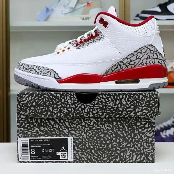 Cardinal  Red(CT8532-126） Air Jordan Retro 3 Kimikick 0627